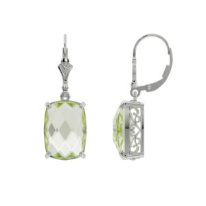 elegant cushion-cut earrings feature a striking 10 × 14 mm Prasiolite