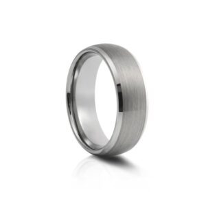 The Dual Force ring, brushed and polished tungsten, 8mm wide, showcasing contrasting textures.